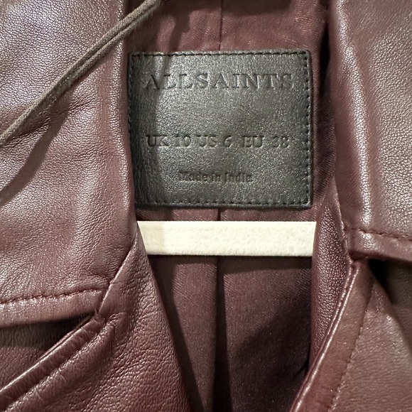 All Saints Balfern Biker Leather Jacket in Deep Berry - Picture 9 of 15